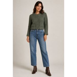 Christian Lacroix Sweater Women L Green Cropped Button Front Wool Blend Cardigan